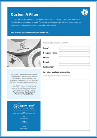A filter element custom form.