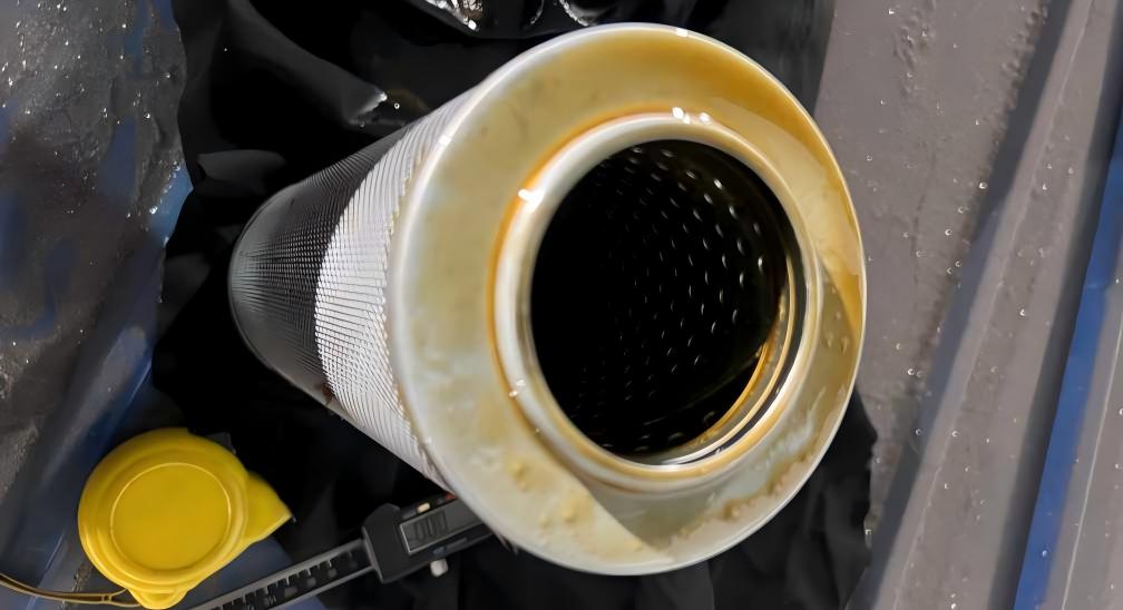 Cross-section of a hydraulic filter showing collapsed pleats